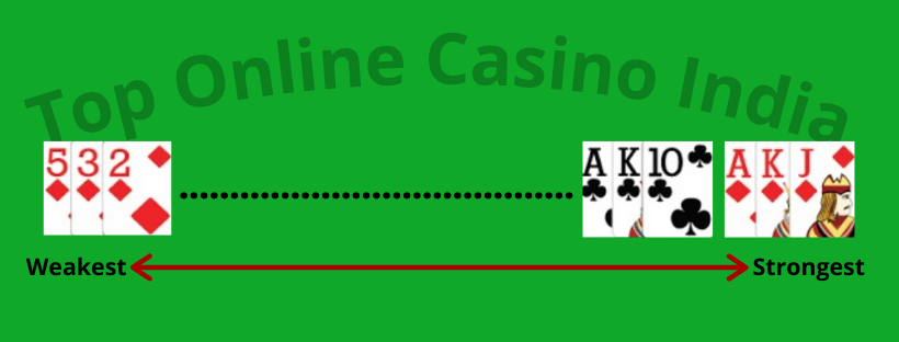 An illustration of a three-card combination known as a Flush or Colour in Teen Patti. This is the fourth highest ranking sequence in Teen Patti. 