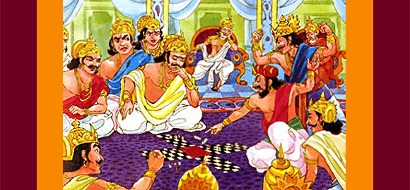 Picture showing the Indian gods and royalty playing gambling games